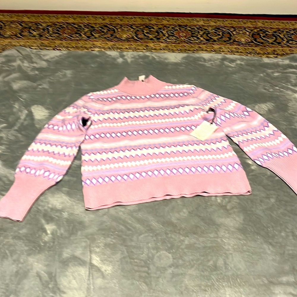 Aspen Turtleneck Sweater in Lavender Periwinkle White Sz M